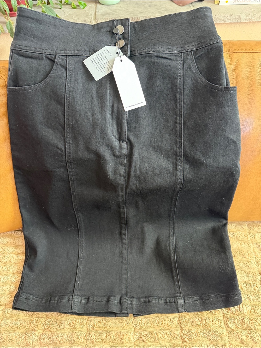 Universal Standard Black High-Waist denim Pencil Skirt with Front Seams